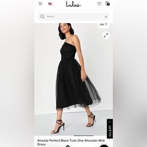 Lulu's Black Already Perfect Tulle One-Shoulder Midi Dress NWT